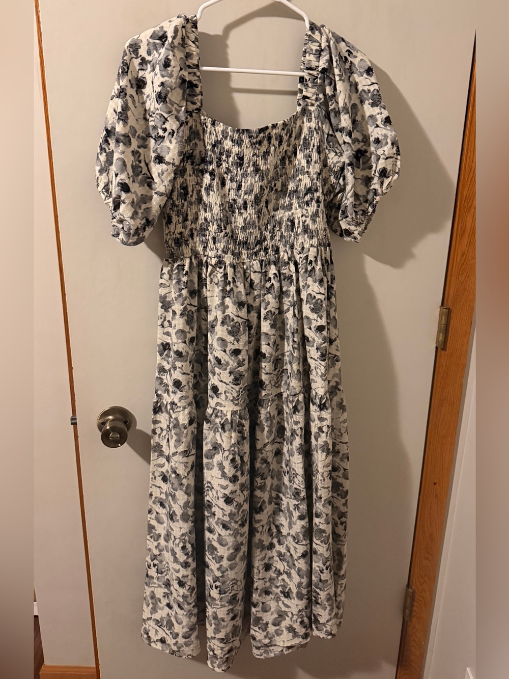 Girls Black and White Floral Smocked Maxi Dress
